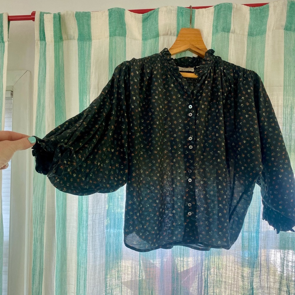 DOEN Black Floral Button-Up Blouse